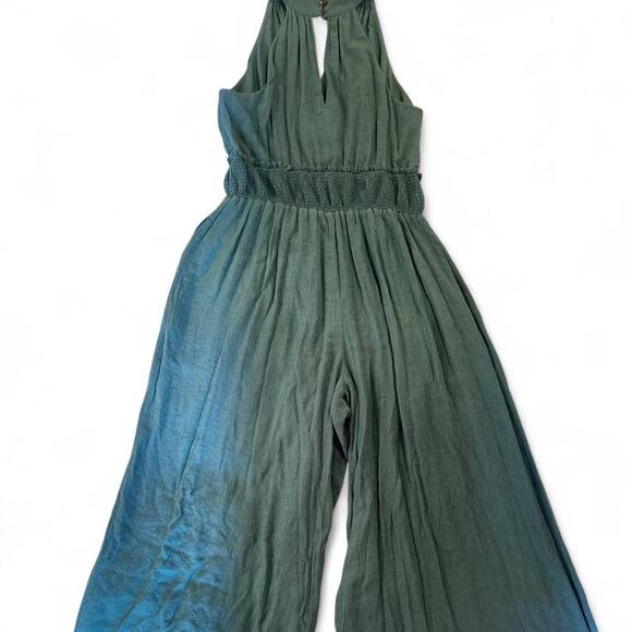 ANTHROPOLOGIE | Boinda Plisse Smocked Waist Wide Leg Jumpsuit-Teal size large - Picture 3 of 10